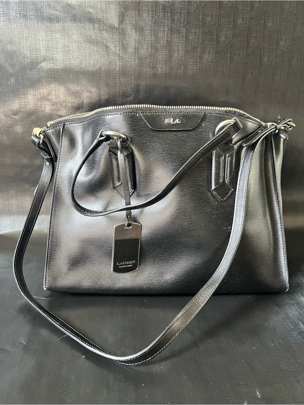 Lauren Ralph Lauren Black Leather Satchel with Removable Strap